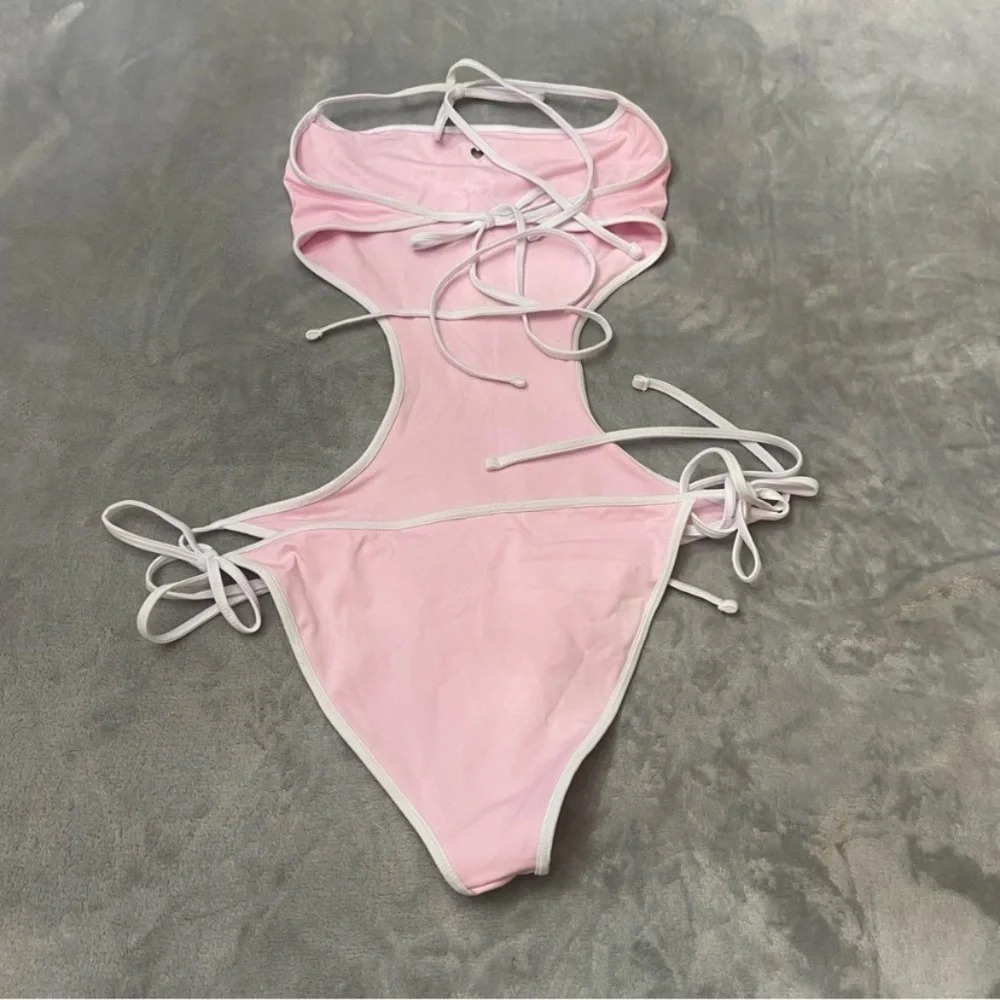 New! Frankie’s bikinis Amalia one piece monokini pink heart 1099